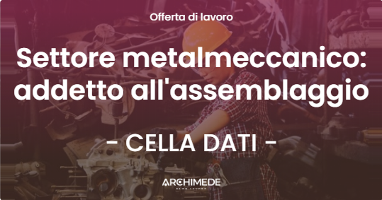 OFFERTA LAVORO - Settore metalmeccanico: addetto all'assemblaggio - CELLA DATI (CR)