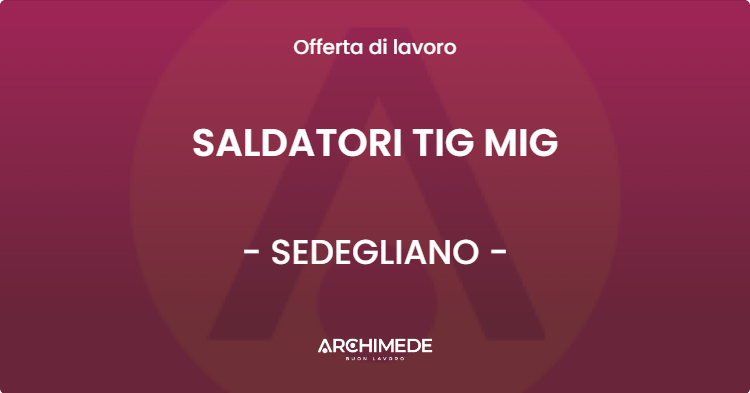 OFFERTA LAVORO - SALDATORI TIG MIG - SEDEGLIANO