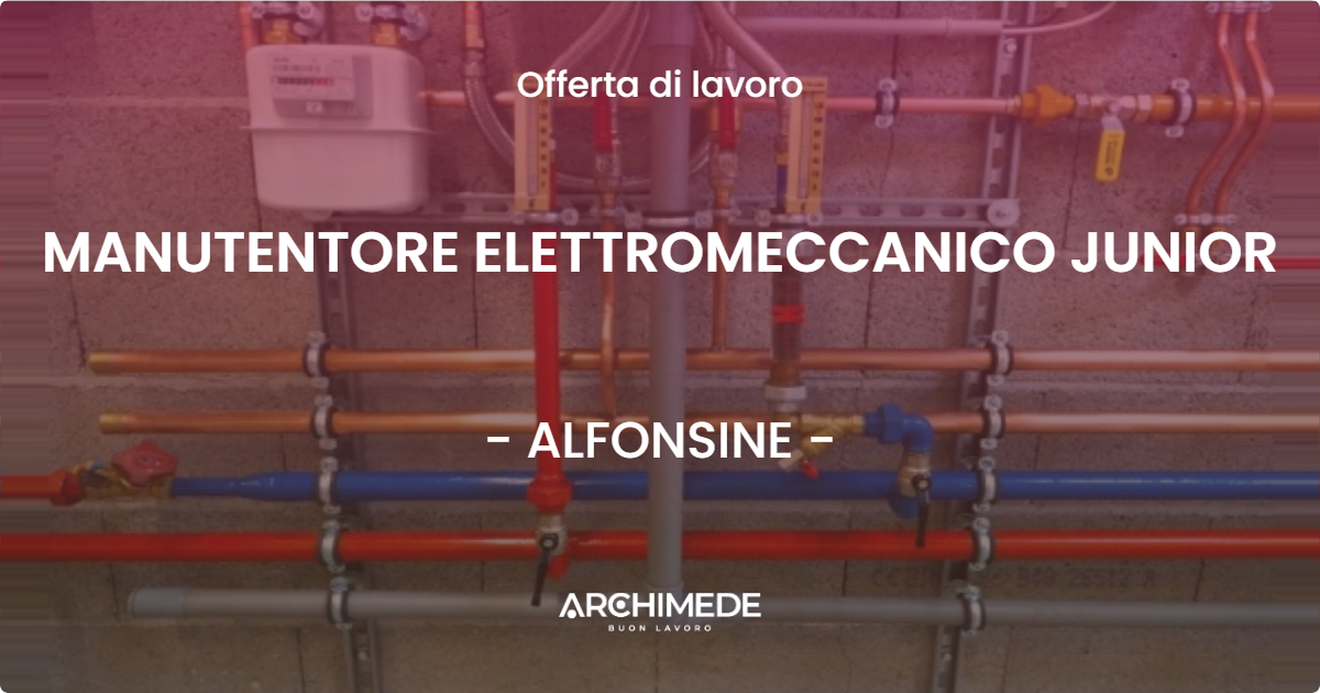 OFFERTA LAVORO - MANUTENTORE ELETTROMECCANICO JUNIOR - ALFONSINE