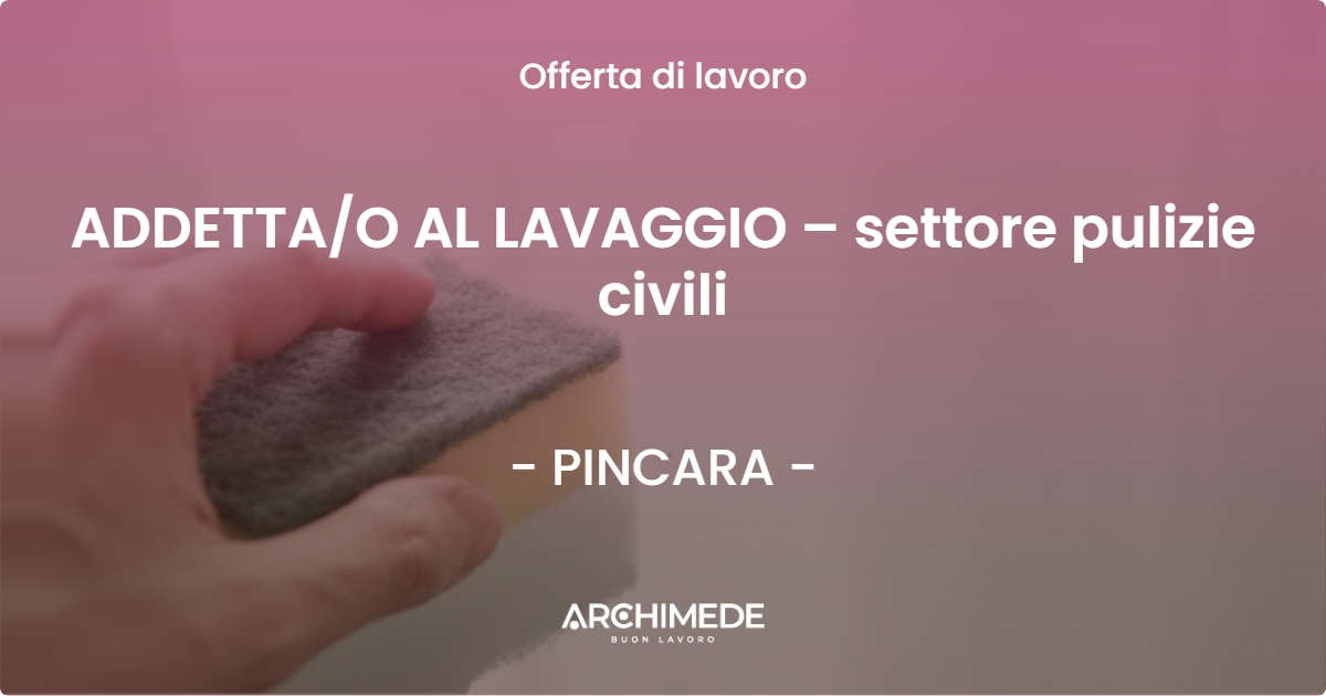 OFFERTA LAVORO - ADDETTA/O AL LAVAGGIO – settore pulizie civili - PINCARA (RO)