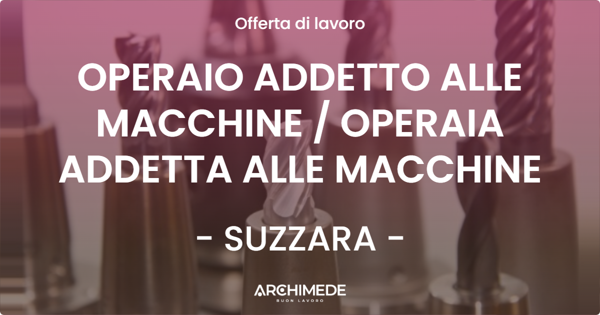 OFFERTA LAVORO - OPERAIO ADDETTO ALLE MACCHINE  OPERAIA ADDETTA ALLE MACCHINE - SUZZARA