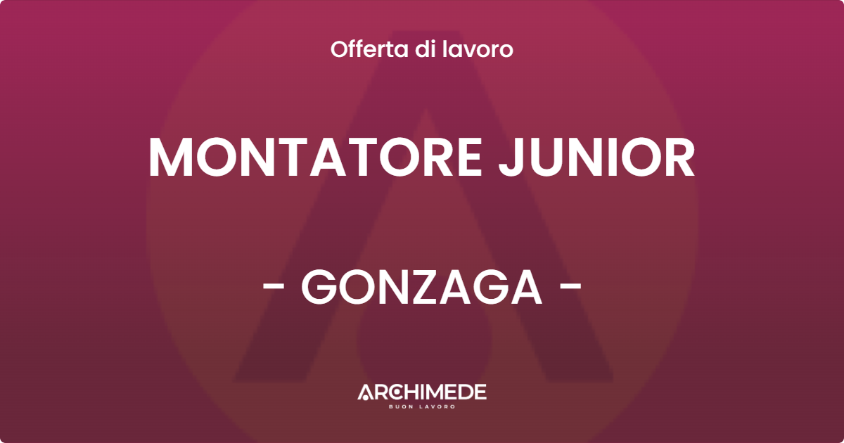 OFFERTA LAVORO - MONTATORE JUNIOR - GONZAGA