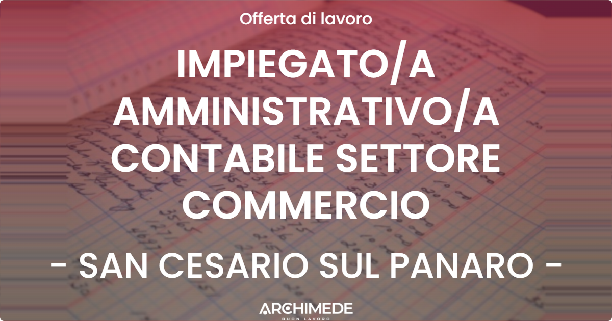OFFERTA LAVORO - IMPIEGATOA AMMINISTRATIVOA CONTABILE SETTORE COMMERCIO - SAN CESARIO SUL PANARO