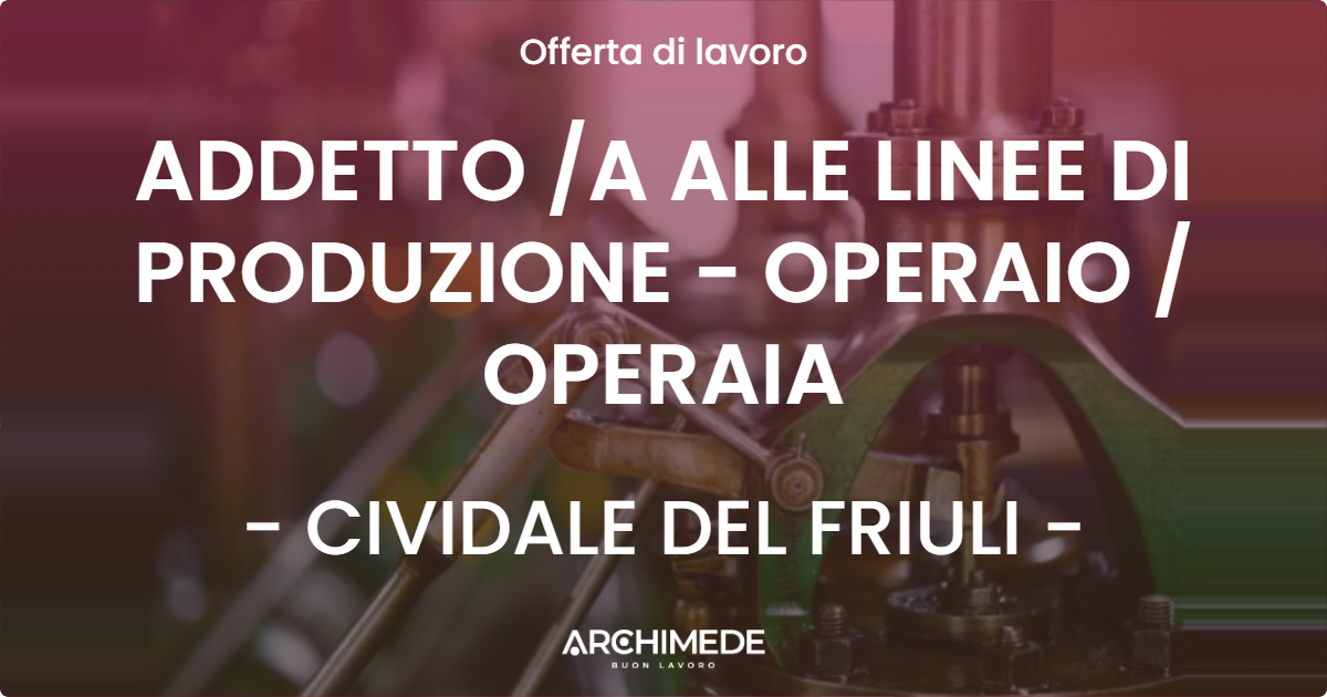 OFFERTA LAVORO - ADDETTO A ALLE LINEE DI PRODUZIONE - OPERAIO  OPERAIA - CIVIDALE DEL FRIULI
