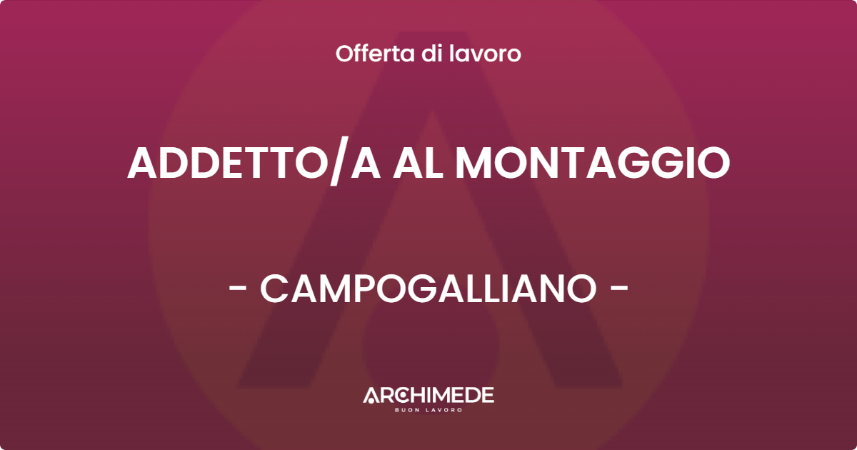OFFERTA LAVORO - ADDETTO/A AL MONTAGGIO - CAMPOGALLIANO (MO)