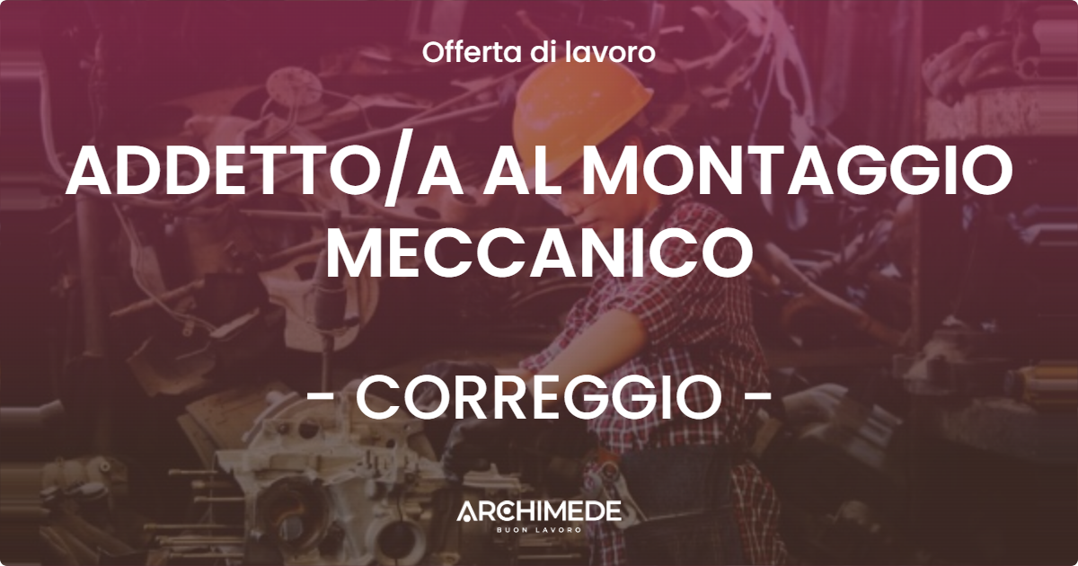 OFFERTA LAVORO - ADDETTO/A AL MONTAGGIO MECCANICO - CORREGGIO (RE)