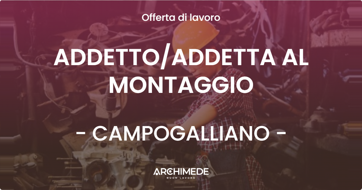 OFFERTA LAVORO - ADDETTOADDETTA AL MONTAGGIO - CAMPOGALLIANO