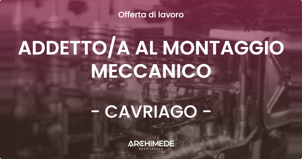 OFFERTA LAVORO - ADDETTOA AL MONTAGGIO MECCANICO - CAVRIAGO