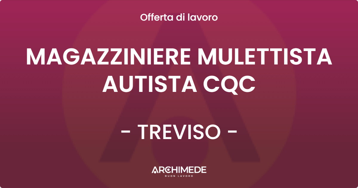 OFFERTA LAVORO - MAGAZZINIERE MULETTISTA AUTISTA CQC - TREVISO (TV)