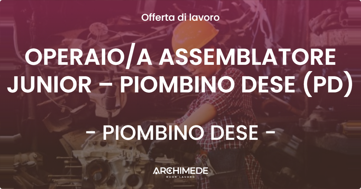 OFFERTA LAVORO - OPERAIOA ASSEMBLATORE JUNIOR – PIOMBINO DESE (PD) - PIOMBINO DESE