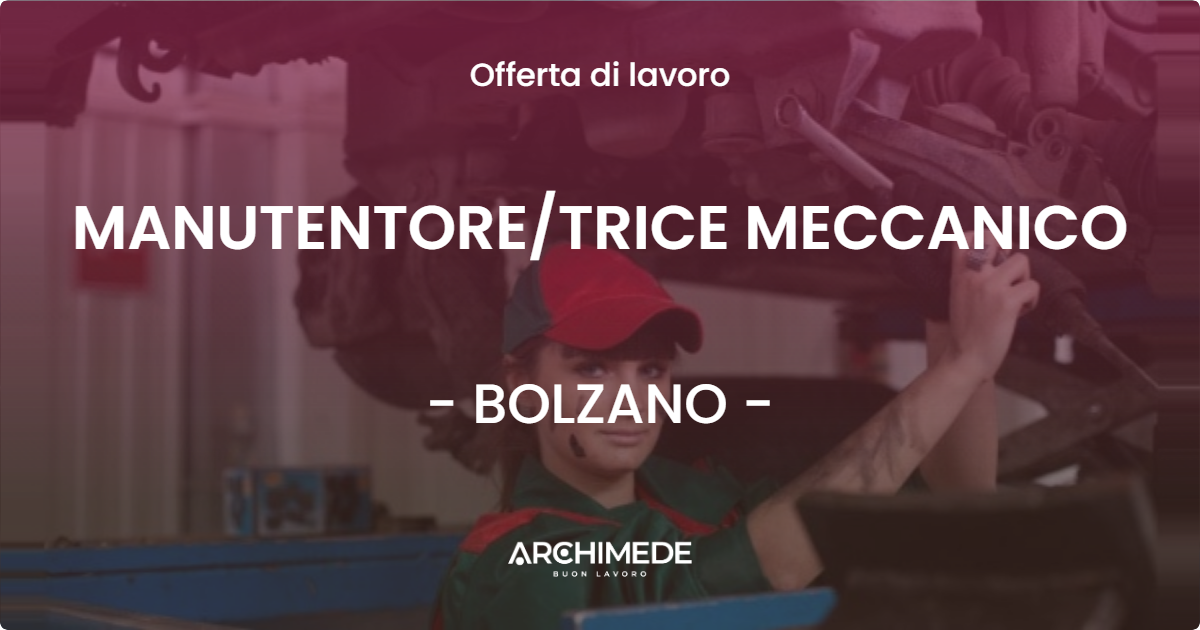 OFFERTA LAVORO - MANUTENTORE/TRICE MECCANICO - BOLZANO (BZ)