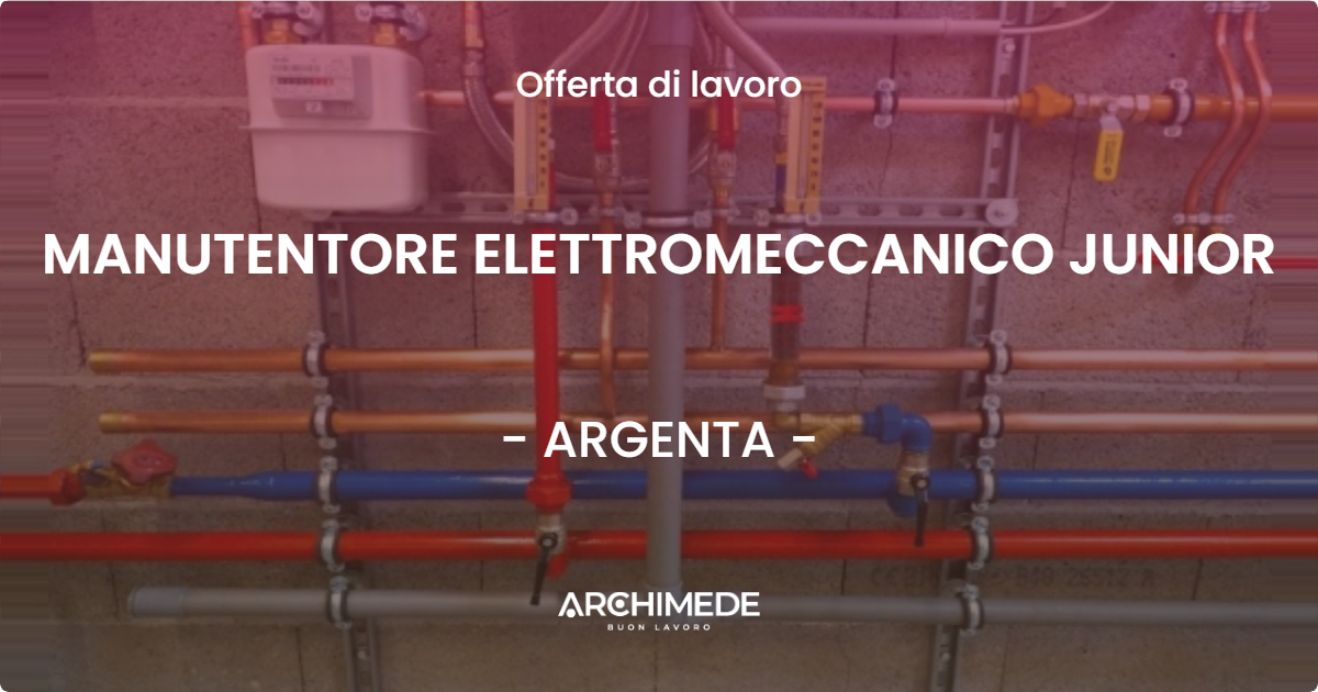 OFFERTA LAVORO - MANUTENTORE ELETTROMECCANICO JUNIOR - ARGENTA (FE)