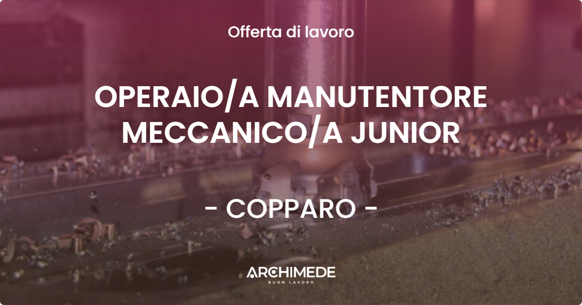 OFFERTA LAVORO - OPERAIOA MANUTENTORE MECCANICOA JUNIOR - COPPARO