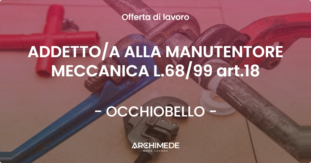 OFFERTA LAVORO - ADDETTO/A ALLA MANUTENTORE MECCANICA L.68/99 art.18 - OCCHIOBELLO (RO)