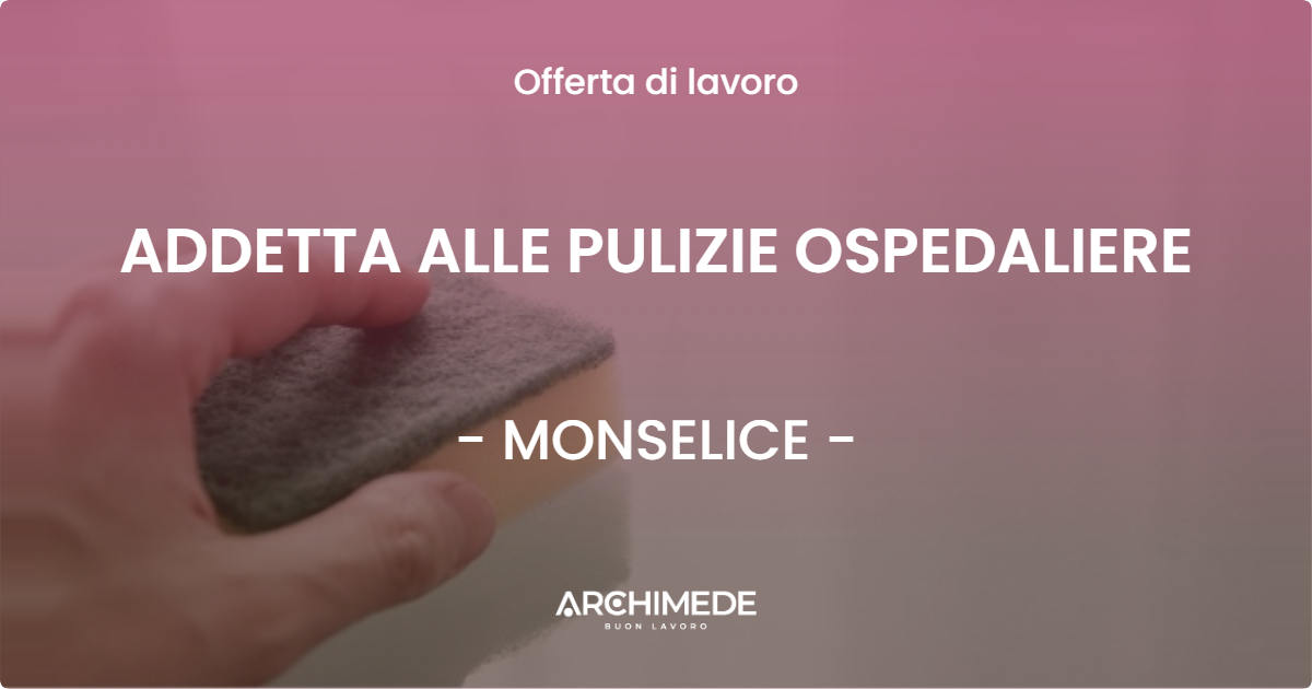 OFFERTA LAVORO - ADDETTA ALLE PULIZIE OSPEDALIERE - MONSELICE (PD)