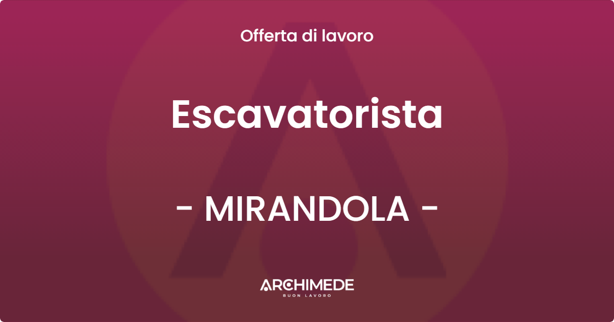 OFFERTA LAVORO - Escavatorista - MIRANDOLA (MO)