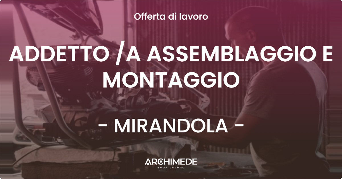 OFFERTA LAVORO - ADDETTO /A ASSEMBLAGGIO E MONTAGGIO - MIRANDOLA (MO)