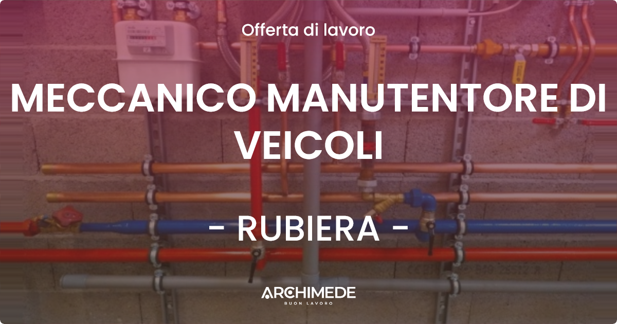 OFFERTA LAVORO - MECCANICO MANUTENTORE DI VEICOLI - RUBIERA