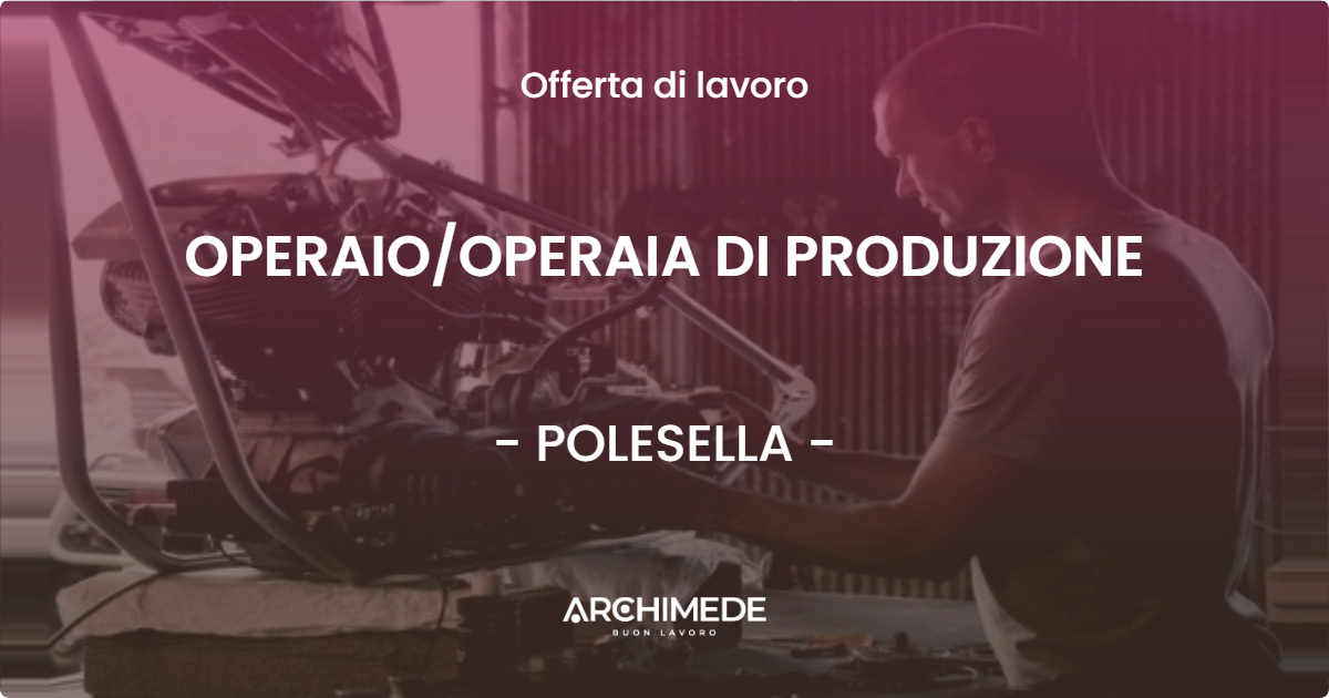 OFFERTA LAVORO - OPERAIO/OPERAIA DI PRODUZIONE - POLESELLA (RO)