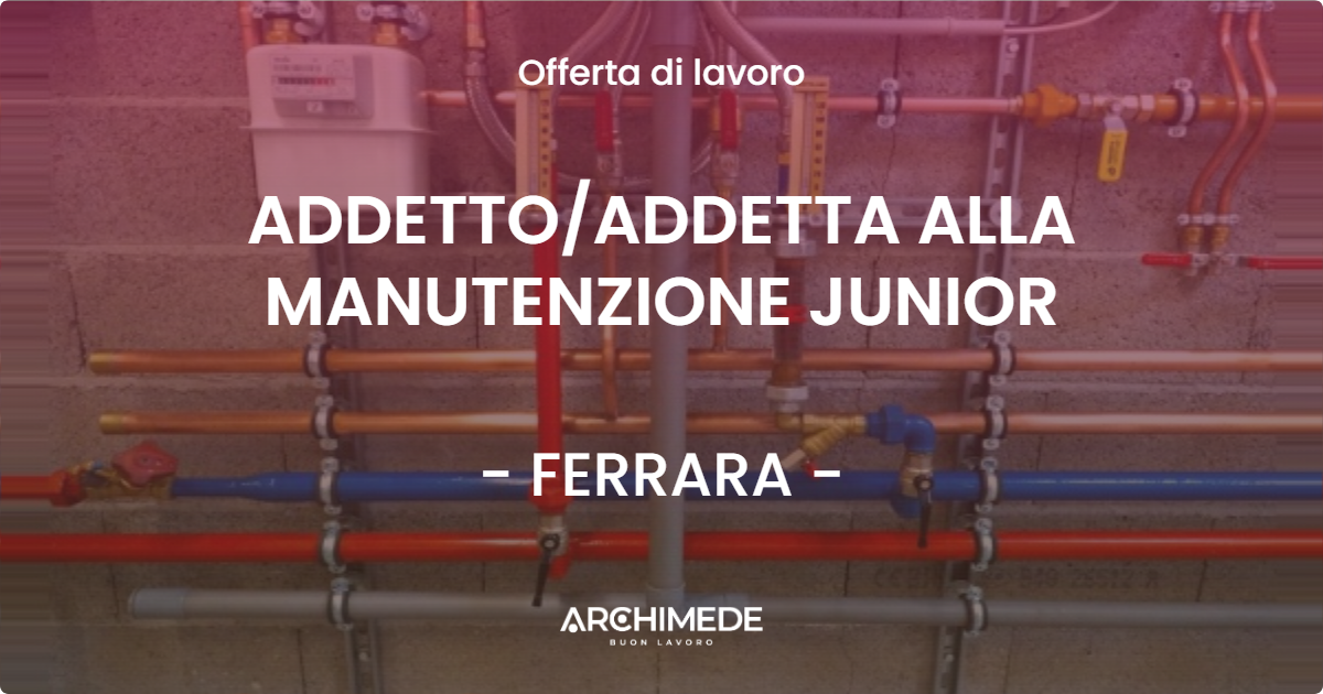 OFFERTA LAVORO - ADDETTO/ADDETTA ALLA MANUTENZIONE JUNIOR - FERRARA (FE)