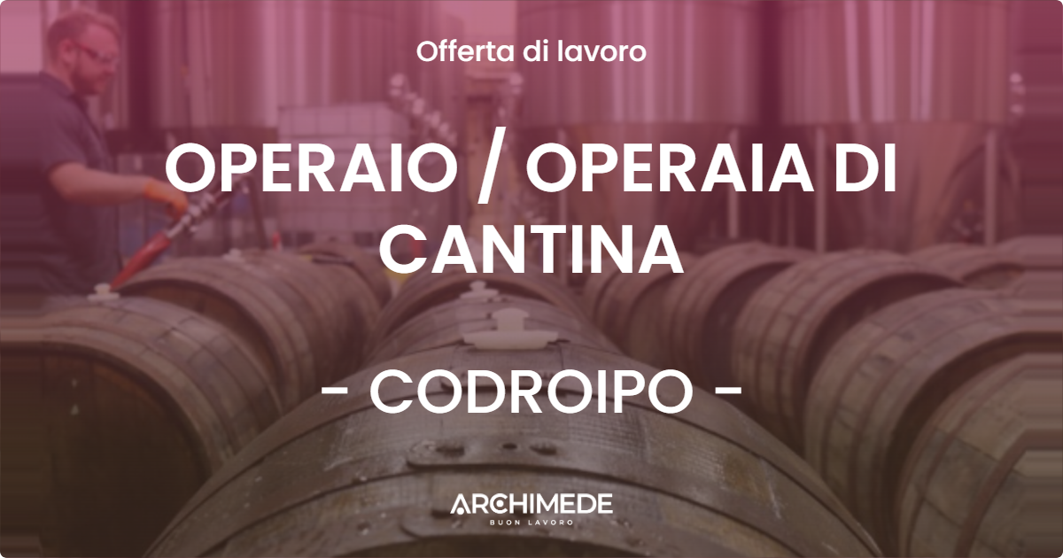 OFFERTA LAVORO - OPERAIO / OPERAIA DI CANTINA - CODROIPO (UD)