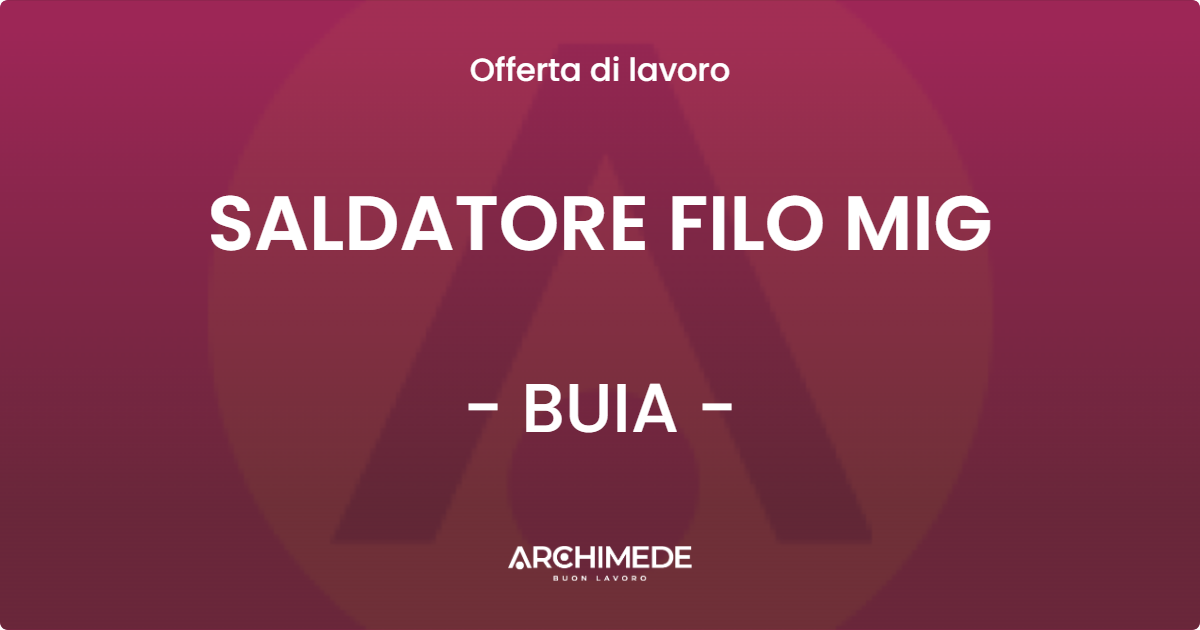 OFFERTA LAVORO - SALDATORE FILO MIG - BUIA