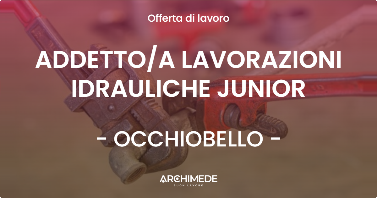 OFFERTA LAVORO - ADDETTOA LAVORAZIONI IDRAULICHE JUNIOR - OCCHIOBELLO