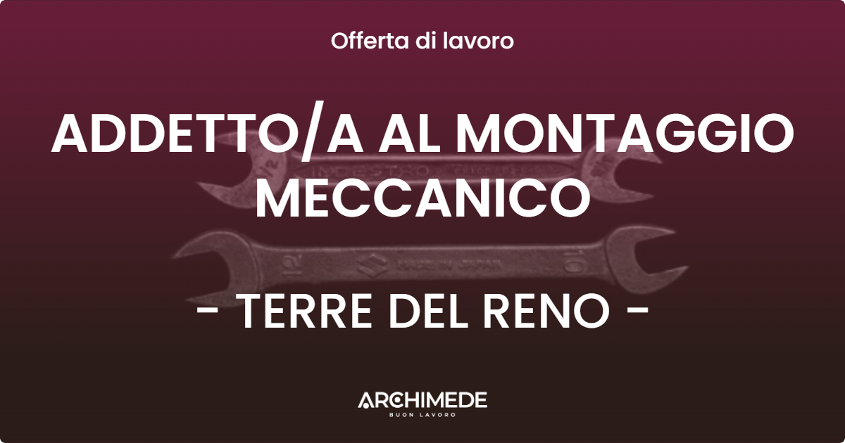 OFFERTA LAVORO - ADDETTOA AL MONTAGGIO MECCANICO - TERRE DEL RENO