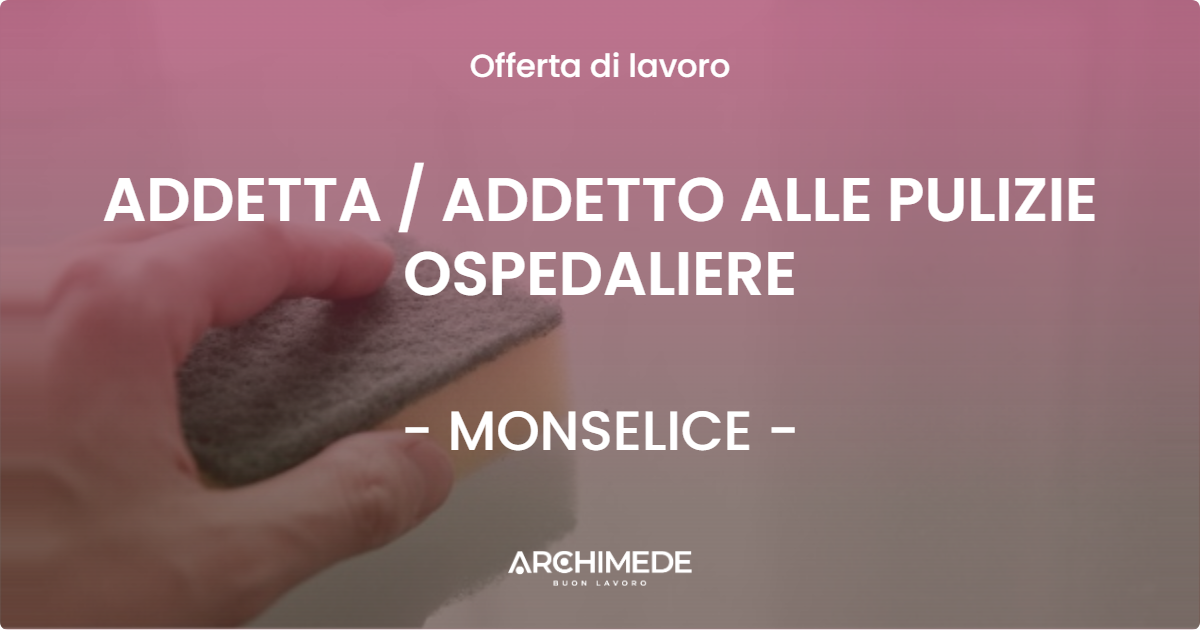 OFFERTA LAVORO - ADDETTA  ADDETTO ALLE PULIZIE OSPEDALIERE - MONSELICE