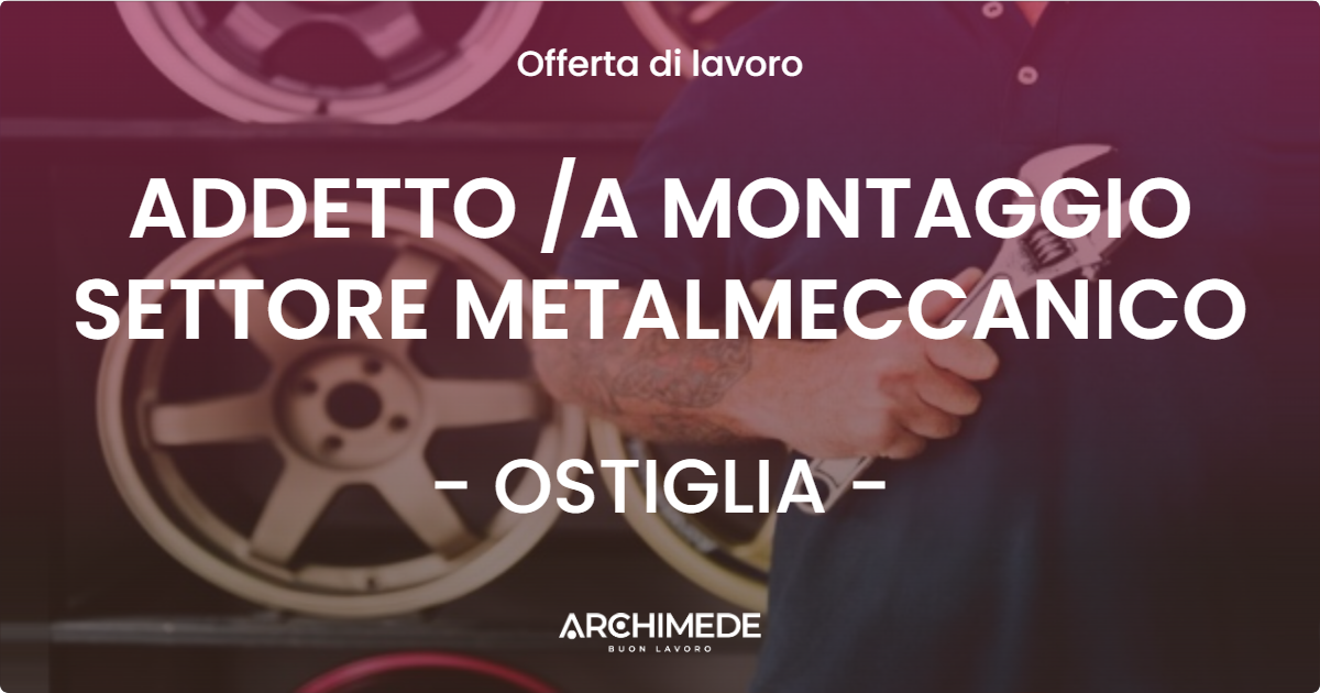OFFERTA LAVORO - ADDETTO /A MONTAGGIO SETTORE METALMECCANICO - OSTIGLIA (MN)