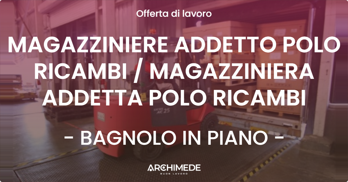 OFFERTA LAVORO - MAGAZZINIERE ADDETTO POLO RICAMBI / MAGAZZINIERA ADDETTA POLO RICAMBI - BAGNOLO IN PIANO (RE)