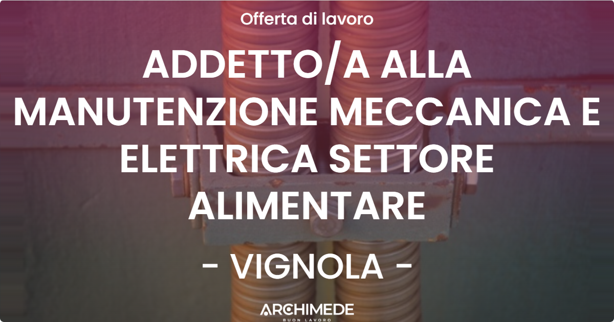 OFFERTA LAVORO - ADDETTO/A ALLA MANUTENZIONE MECCANICA E ELETTRICA SETTORE ALIMENTARE - VIGNOLA (MO)