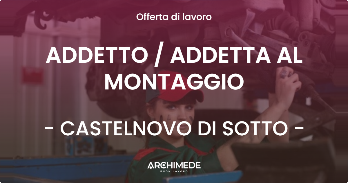 OFFERTA LAVORO - ADDETTO / ADDETTA AL MONTAGGIO - CASTELNOVO DI SOTTO (RE)