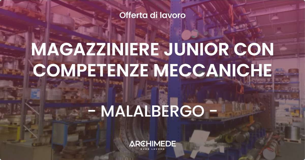 OFFERTA LAVORO - MAGAZZINIERE JUNIOR CON COMPETENZE MECCANICHE - MALALBERGO